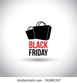 Black Friday. Simple Typography with shopping bags on White Background