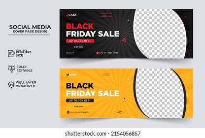 Black Friday social media cover banner template, Modern and creative business cover banner design vector