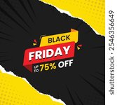 Black Friday social media post template, Black Friday sale, Exclusive Offer template. banner design for black Friday, Up to 75% off, 50%, 70% off, 80% off with black background, Offer template.