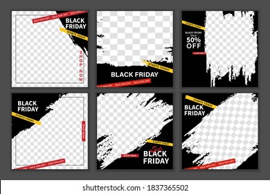 Black friday social media post template for digital marketing and sale promo. banner offer. black and red color. mockup photo vector frame.