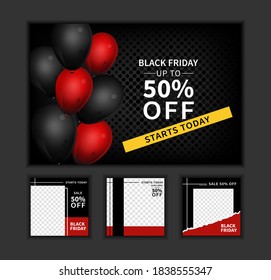 Black friday social media post template for digital marketing and sale promo. banner offer. black and red color. mockup photo vector frame.