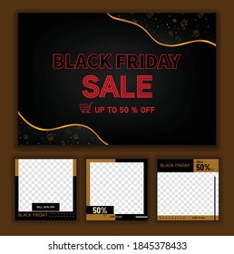 Black friday social media post template for digital marketing and sale promotion, banner offer black and red color, mockup photo vector frame.