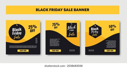 Black friday social media post template, yellow and black colors. Editable marketing and advertisement element. Promo and announcement internet and web.