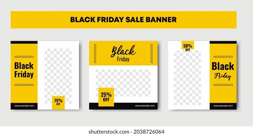 Plantilla de publicación en medios sociales del viernes negro, colores amarillo y negro. Elemento de marketing y publicidad editable. Internet y web de promoción y anuncio.