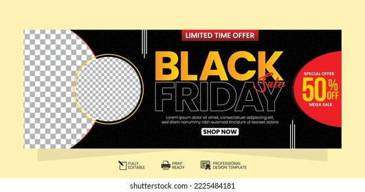 Black Friday Social Media Post Template Design. Editable Minimal Square Banner Template. Suitable For Social Media Post and Web internet Ads.