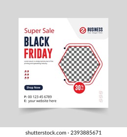 Black Friday social media post template, Sale Banner Cover Ads, Minimal modern geometric shape background in black and white color cover ads, Vector Eps10.