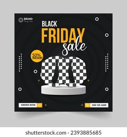 Black Friday social media post template, Sale Banner Cover Ads, Minimal modern geometric shape background in black and white color cover ads, Vector Eps10.