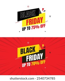 Black Friday Social Media Post Template, Black Friday Sale, Exclusive Offer Template. Banner-Design für schwarzen Freitag, bis zu 75% Rabatt, 50%, 70% Rabatt, 80% Rabatt mit rot-weißem Hintergrund, Angebotsvorlage.