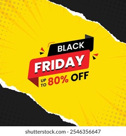 Black Friday social media post template, Black Friday venda, Modelo de oferta exclusiva. design de banner para Black Friday, Até 75% de desconto, 50%, 70% de desconto, 80% de desconto com fundo preto, Modelo de oferta.