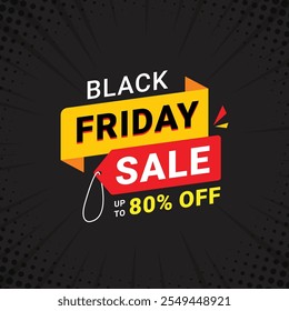 Black Friday social media post template, Black Friday venda, Modelo de oferta exclusiva. design de banner para Black Friday, Até 75% de desconto, 50%, 70% de desconto, 80% de desconto com fundo preto, Modelo de oferta.