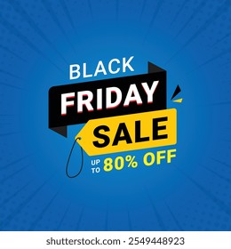 Black Friday social media post template, Black Friday venda, modelo de oferta exclusiva. design de banner para Black Friday, Até 75% de desconto, 50%, 70% de desconto, 80% de desconto com fundo azul, Modelo de oferta.