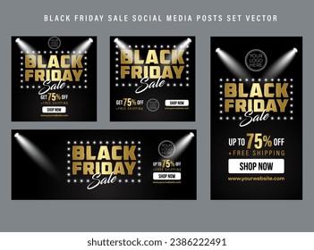 Black Friday Social Media Posts Set Vector