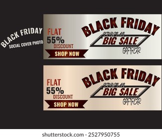 Black Friday social media sale cover photo with 55% Discount.