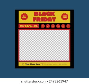 Black Friday Socials Media. Black Friday Sale advertising template set for your business design. Black Pop art style. Vector illustration