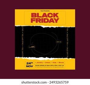 In: Black Friday Social Media. Black Friday Sale Werbe-Vorlage-Set für Ihr Business-Design. Schwarzer Pop im Kunststil. Vektorillustration