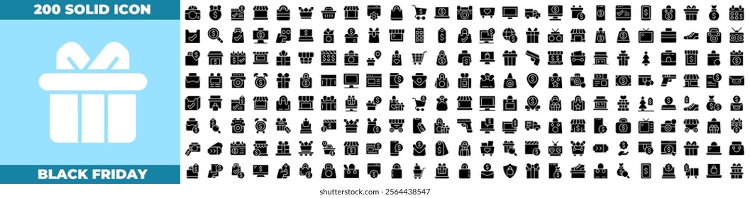 Black Friday Solid Editable Icons set. Vector illustration in modern thin solid style of black friday icons: gift, shop, ecommerce, etc