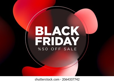 Black Friday Special Offer Banner Design Template. 50% OFF Sale. Discount Price. Special Offer Marketing Ad. Discount Promotion and Sale Discount Offer. Glass morphism style design.