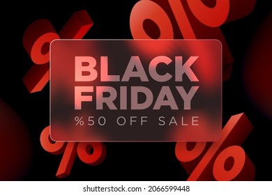 Black Friday Special Offer Banner Design Template. 50% OFF Sale. Discount Price. Special Offer Marketing Ad. Discount Promotion and Sale Discount Offer. Glass morphism style design.