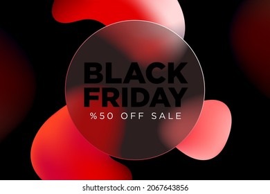 Black Friday Special Offer Banner Design Template. 50% OFF Sale. Discount Price. Special Offer Marketing Ad. Discount Promotion and Sale Discount Offer. Glass morphism style design.