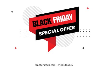 Black Friday special offer banner template design with white background and striking black and red shapes, perfect for eye catching sales promotions