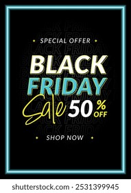 Oferta especial Black Friday com desconto em estilo neon, Vetor