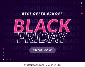 Black Friday special offer with discount in neon style, Vector