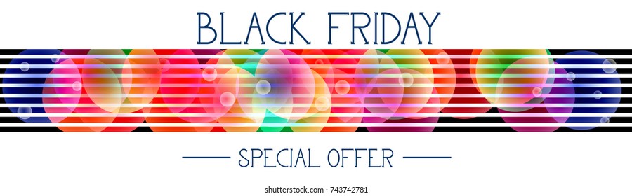 Banner horizontal de la oferta especial del Viernes Negro sobre la colorida ilustración del vector de fondo