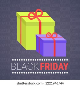 black friday special offer poster wrapped present gift boxes holiday decoration promotion concept flat vector illustration