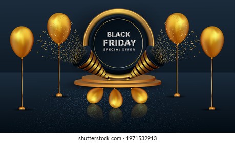 black friday special offer realistic with podium gold