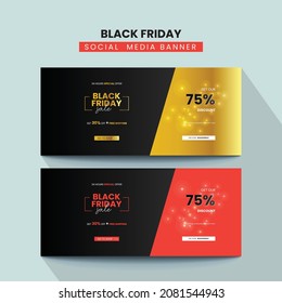 Black Friday special offer Sale Facebook cover banner template. Trendy editable Social Media promotion ads post cover. Set of sale banner template. Vector illustration