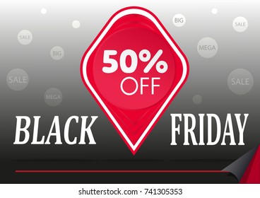 Black Friday. Special offer sale red tag isolated. Discount offer price label, symbol for advertising campaign in retail, sale promo marketing, fifty percent off discount sticker