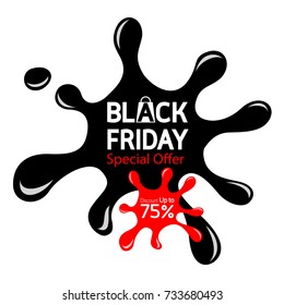 Black Friday special offer text with splash shape. Icon design for banner, advertising, vector illustration isolated on white background.
