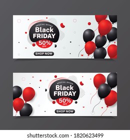 Black Friday Special Offer Web Banner Design with Air Balloon | Creative Glossy Effect with Clean Social Media Cover Design