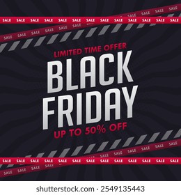 Black Friday Special Offers. Shopping banner with crossed discount ribbons. Modern Minimal Abstract Background. For social media post template, advertising design