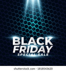 Black Friday special sale banner with hexagon background in halftone concept