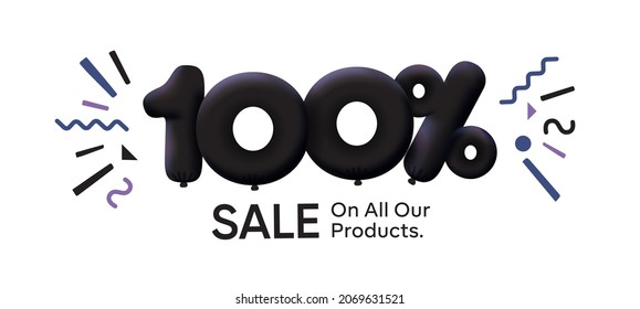 Black Friday Special sale banner 100% discount form of 3d balloons Black Vector design seasonal shopping promo advertisement illustration 3d numbers tag offer label Enjoy Discounts Up to 100% off