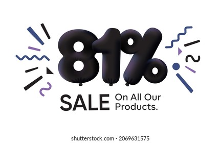 Black Friday Special sale banner 81% discount in form of 3d balloons Black Vector design seasonal shopping promo advertisement illustration 3d numbers for tag offer label Enjoy Discounts Up to 81% off