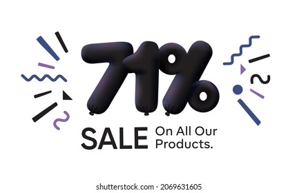 Black Friday Special sale banner 71% discount in form of 3d balloons Black Vector design seasonal shopping promo advertisement illustration 3d numbers for tag offer label Enjoy Discounts Up to 71% off