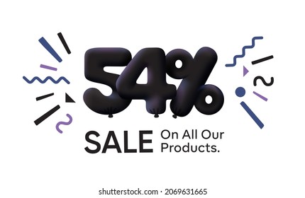 Black Friday Special sale banner 54% discount in form of 3d balloons Black Vector design seasonal shopping promo advertisement illustration 3d numbers for tag offer label Enjoy Discounts Up to 54% off