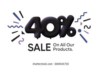 Black Friday Special sale banner 40% discount in form of 3d balloons Black Vector design seasonal shopping promo advertisement illustration 3d numbers for tag offer label Enjoy Discounts Up to 40% off