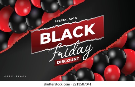 Black friday special sale promotion banner with realistic ripped papper decoration.