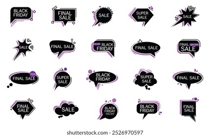 Colección de la burbuja del discurso del viernes negro. Etiquetas de Black Friday. Burbuja aislada del discurso de la venta del viernes negro