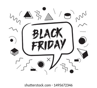 Black friday speech bubble memphis geometric monochrome poster