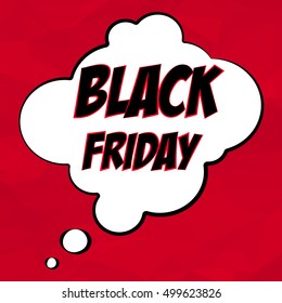 Black friday speech bubble on polygonal red background. Vector illustration.