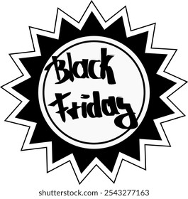 Black Friday Stamp with text and offer symbol. Black Friday offer icon. Signboard with words Black Friday with discount star symbol. Simple vector image in black and white. 