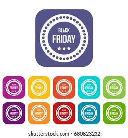 Black Friday sticker icons set vector illustration in flat style in colors red, blue, green, and other