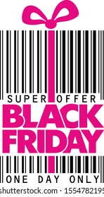 Black friday sticker with real barcode. Sale label concept. Illustration, Vector