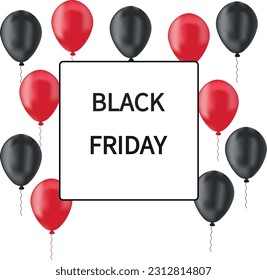 black friday sticker with black and red balloons on transparent background