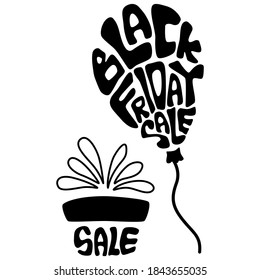 Black friday sticker set on white isolated backdrop. Big sale gift for invitation or gift card, notebook, online shop, promo flyer. Phone case or cloth print. Doodle style stock vector illustration