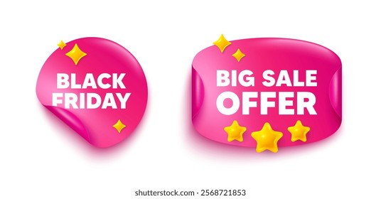 Black friday sticker tag. Big offer paper price banner. Black Friday Sale. Special offer price sign. Advertising Discounts symbol. Discount sticker with 3d stars. Vector